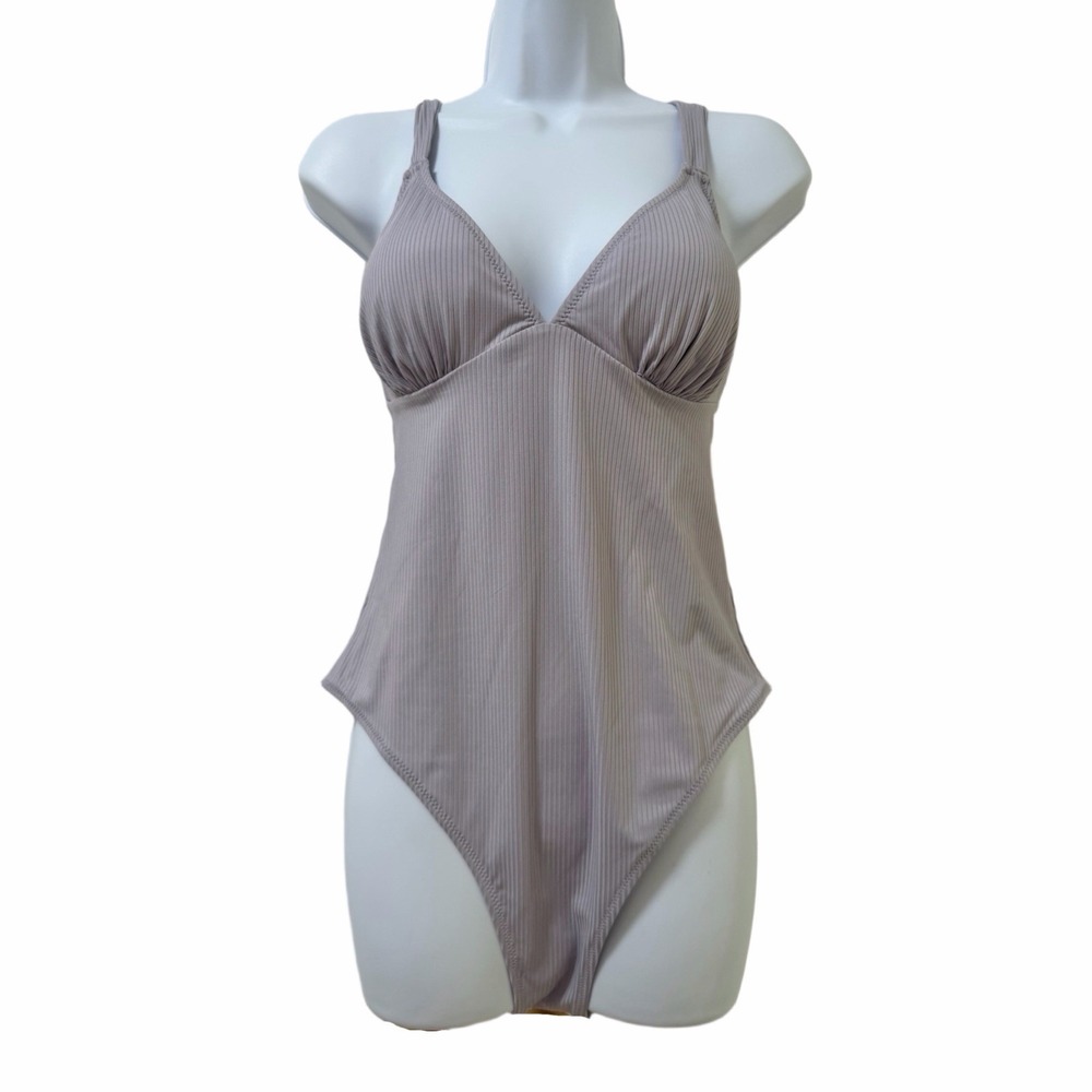 Cupshe Textured Ribbed One Piece Swimsuit Size XL Purple Cruise Vacation‎ NWT